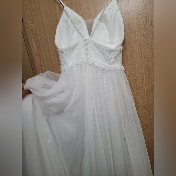 Spaghett Straps Boho Wedding Dress Lace V-NECK White wedding gown dress, Bridal - Picture 6 of 7